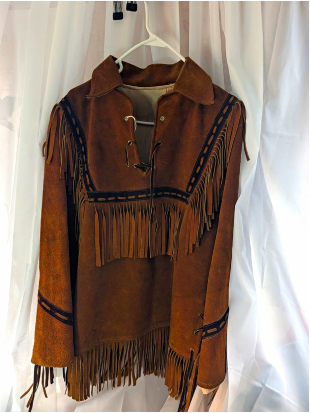 Vintage Heavy Suede Leather Fringe Western Pullover Lace Up Jacket 40" Ish Chest